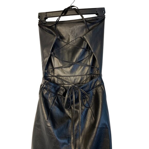 New Good American Faux Buttery Leather Wide Leg Halter Jumpsuit Size Small  RN10 - Picture 7 of 11